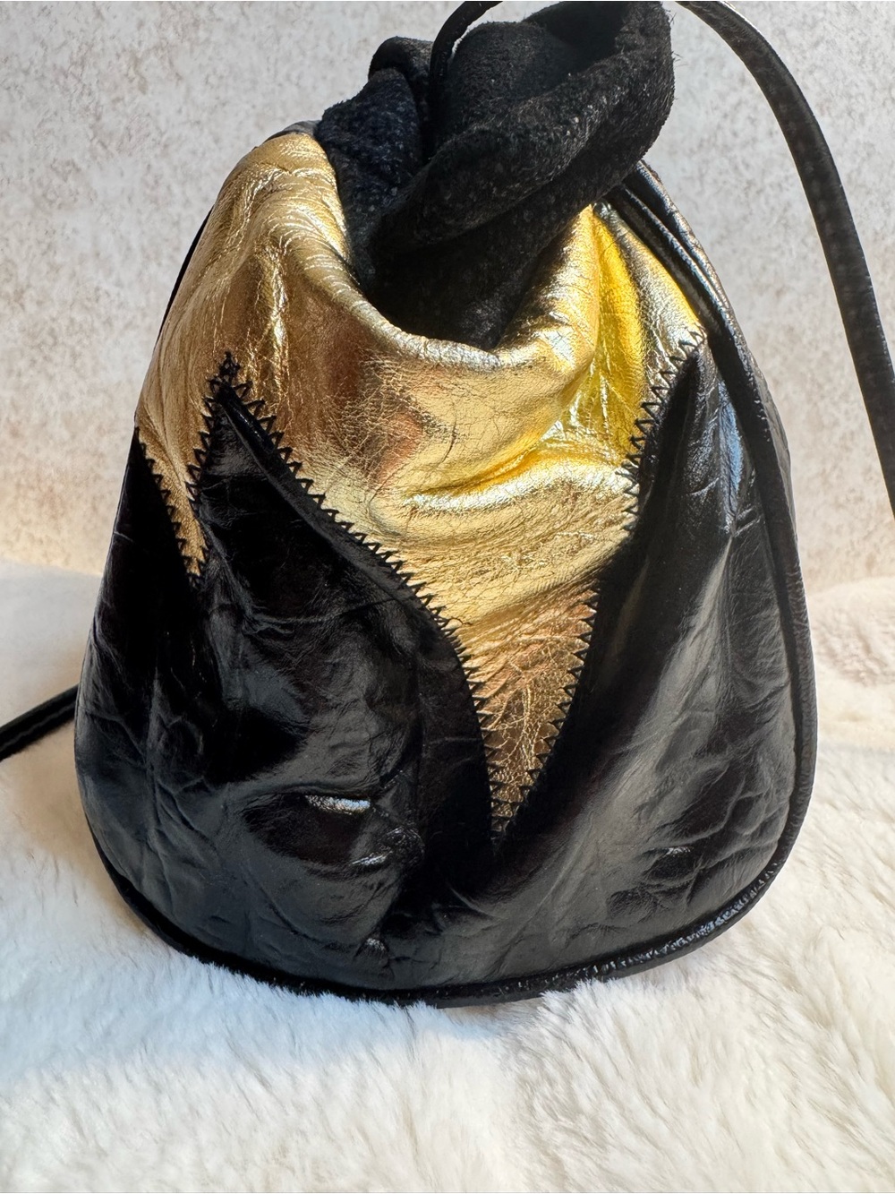 TaLee Genuine Leather Patchwork Bag in Black and Metallic Accents - Picture 6 of 12